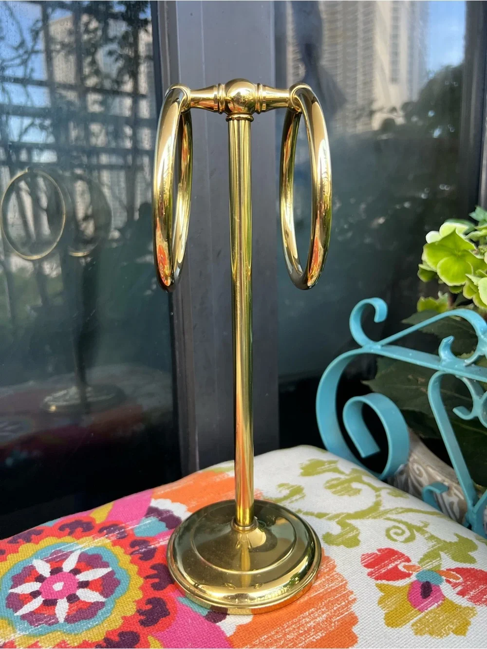 Vintage Hollywood Regency Solid Brass Double Towel Ring Countertop Vanity Holder